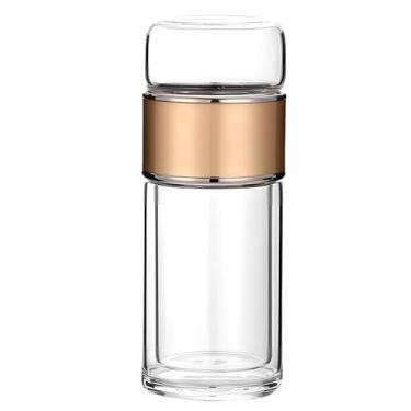 Imagem de Copo de chá, caneca de viagem com suporte térmico de parede dupla, garrafa de infusor de chá, coador de chá de folhas soltas, copo de chá de vidro de água para escolas, escritórios, casas, champanhe
