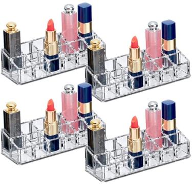 Imagem de WWEsemeren Pacote com 4 organizadores de batom de acrílico com 12 compartimentos, suporte de batom, suporte de brilho labial, exibição de armazenamento de cosméticos, solução de armazenamento perfeita
