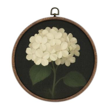 Imagem de DTLGTG Impressão em tela de pintura de flores, arte de parede floral emoldurada redonda, 25 x 25 cm, decoração de parede vintage de hortênsia para quarto, sala de estar, banheiro, arte de parede