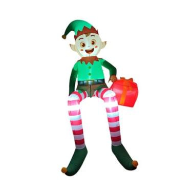 Imagem de UGPLM Elfo inflável de Natal com luz, brinquedo e luminoso, decoração natalina para jardim, gramado e pátio.