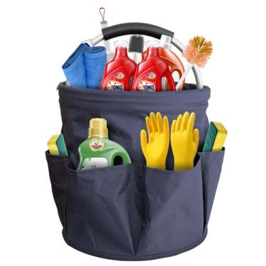 Imagem de Jingming keji Balde organizador de limpeza de 17 L com alça com 6 bolsos, armazenamento dobrável, azul, portátil, caixa de chuveiro, casa, jardim, multifuncional, acampamento, armazenamento (azul)