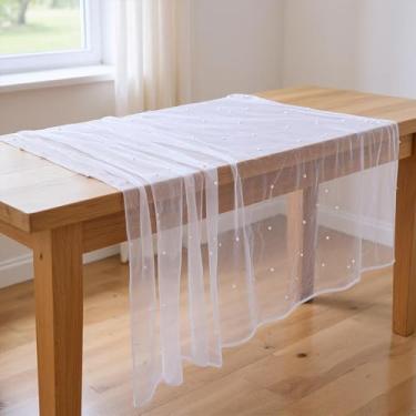 Imagem de Fyntave Toalha de mesa de tule branco pérola toalha de mesa de tecido branco renda chiffon toalha de mesa 137 x 139 cm toalha de mesa de casamento para toalhas de mesa de casamento chiffon arco