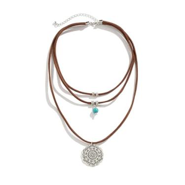 Imagem de GLMOCM Colares Boho para mulheres, botas de caubói ocidental, colar, vintage, couro, bota, moeda, chapéu, cacto, turquesa, berloque, colar, acessórios para fantasia renascentista, joias, one size