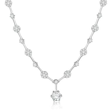 Imagem de TRENDOLLA Colar feminino de estação de zircônia cúbica banhada a ouro branco 14K - Corrente de diamante CZ de 45,7 cm, caixa de presente incluída (aniversário, dia dos namorados, aniversário