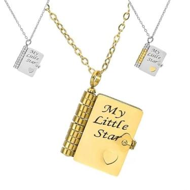 Imagem de Colar de livro personalizado "My Little Star" para filha - Medalhão aberto gravado com nome personalizado, presente de aniversário para mãe, joias multicamadas com mensagem de coração, lembrança de