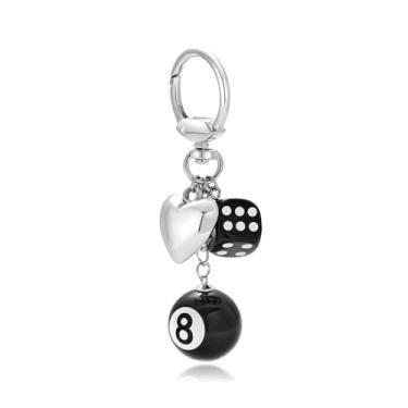 Imagem de Pingente de chaveiro de metal com 8 bolas e coração, durável, prata-preto, acessório decorativo para mulheres/homens, Preto, Billiards Keychain