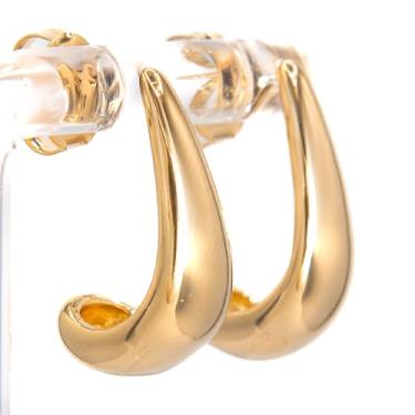 Imagem de INFINITY Brincos banhados a ouro 18 quilates para mulheres | Brinco chique de gota simples tamanho M | Hipoalergênico | Estética minimalista, leve, elegante, brincos banhados a ouro | Presentes