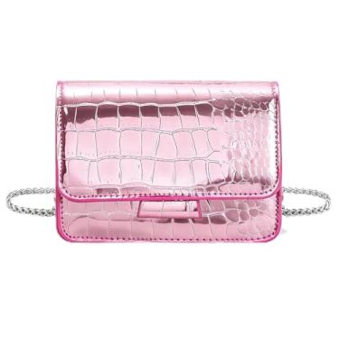 Imagem de AWNALEEO Mini bolsa tiracolo metálica para noite prateada para mulheres Y2K bolsa clutch com glitter para festas em boates, rosa