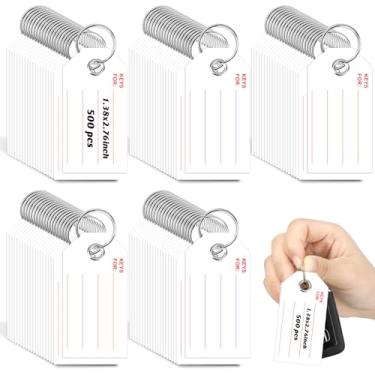 Imagem de 500 etiquetas de chave vermelhas com etiquetas etiquetas de papel branco com anéis 3,3 x 6,9 cm etiquetas de chaveiro para escrever em massa etiquetas de etiquetagem de bagagem para marcadores de