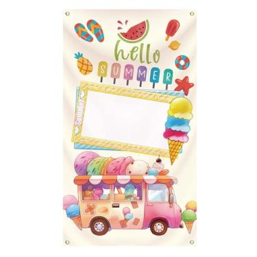 Imagem de Engraçado Olá verão pano de fundo carrinho de sobremesa banner decorações de festa de aniversário conjuntos de atividades ao ar livre para suprimentos de festa fundo de foto 76 x 130 cm (G3)