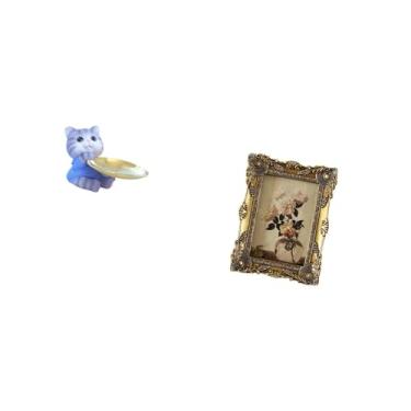 Imagem de Fenteer Bandeja de Escultura de Gato de Resina Moderna E Moldura de Foto Vintage Ornamentada para Exibição Decorativa para Mesa de Jantar, Prateleira de Armár