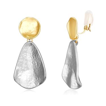 Imagem de YUJIE Brincos de pressão para mulheres, brincos geométricos martelados, joias banhadas a ouro, Latão, Sem pedra preciosa