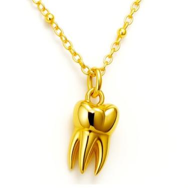 Imagem de Bolenvi Colares com pingente molar de dente pendente de ouro para homens e mulheres, joias modernas, banhado a ouro 18k, corrente ajustável de 40 a 50 cm, presente para dentista, higienista dental