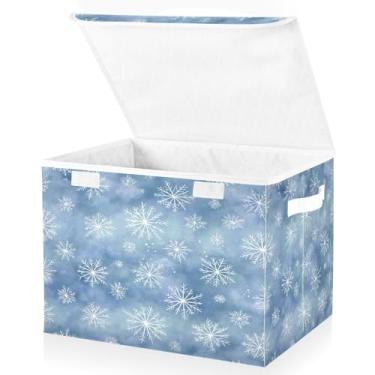 Imagem de Blueangle Caixas de armazenamento dobráveis 1 pacote, cestas de armazenamento de flocos de neve brancos com tampas e alça para casa, quarto, armário e escritório (374)