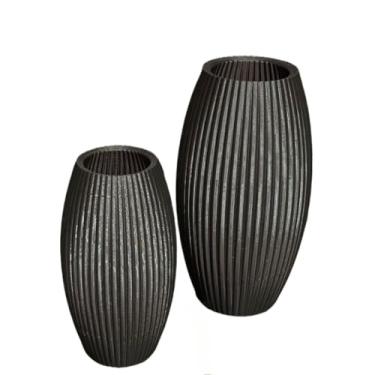 Imagem de Vasos Decorativos Canelados Modernos – Conjunto Elegante em PLA com Impressão 3D para Decoração de Ambientes(Preto,Kit 17cm + 22cm)