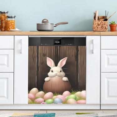 Imagem de ATTX Capa magnética para lava-louças Coelhinho da Páscoa, 58.4 cm C x 66.0 cm A, decoração frontal da capa da máquina de lavar louça, decalques de armário doméstico eletrodomésticos adesivos #148