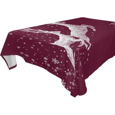 Imagem de Blueangle Toalha de mesa de veado de Natal – Toalha de mesa quadrada de poliéster impermeável e resistente a manchas para ambientes internos e externos, 152 x 152 cm (505)