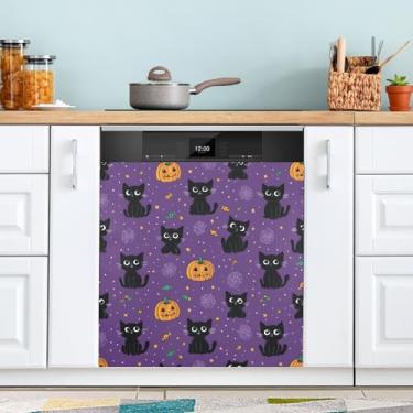 Imagem de ATTX Capa magnética para lava-louças de gatos pretos de Halloween, 58,4 cm C x 66 cm A, decoração da capa da máquina de lavar louça, decalques de armário doméstico e eletrodomésticos adesivos #167