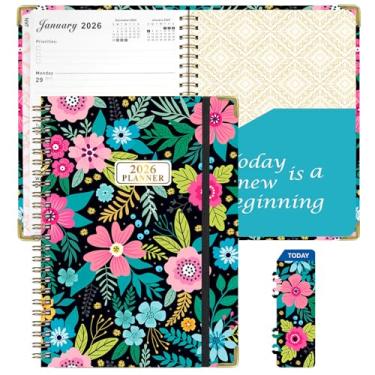 Imagem de Toplive Agenda 2026, agenda semanal mensal de janeiro de 2026 a dezembro de 2026 + contatos + calendários + feriados + abas mensais, com bolso traseiro, encadernação de fio duplo de 15,7 cm x 21,6 cm