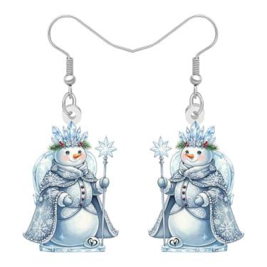 Imagem de BONSNY Brincos de pingente de boneco de neve de Natal para mulheres, brincos de acrílico leve e fofos, joias de boneco de neve festivas para presente de festa de reunião de família, presente de Natal