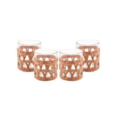 Imagem de Conjunto 4 Copos Baixos Wolff 320ml Vidro com Sisal Natural Design Rústico Transparente