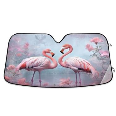 Imagem de ATTX Para-brisa de carro flamingos rosa 144.8 cm x 80.0 cm escudo solar universal com proteção UV, persiana de janela frontal automática dobrável para caminhões Sedans SUVs #432