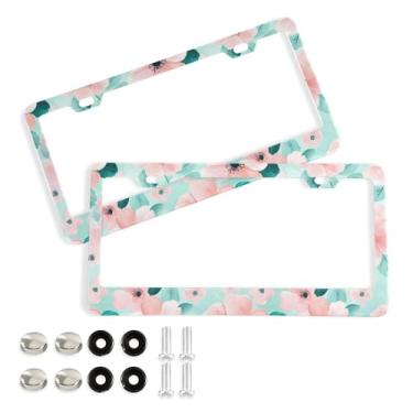 Imagem de SEHANY Molduras de placa de licença de flores florais coloridas, capas de moldura de placa de carro de alumínio à prova de ferrugem com orifícios elípticos e parafusos serve para veículos padrão dos