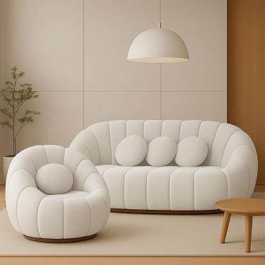 Imagem de Sofá 2 Lugares Com Poltrona Orgânica Fixa Cloud Bouclê Bege E03 - D'rossi