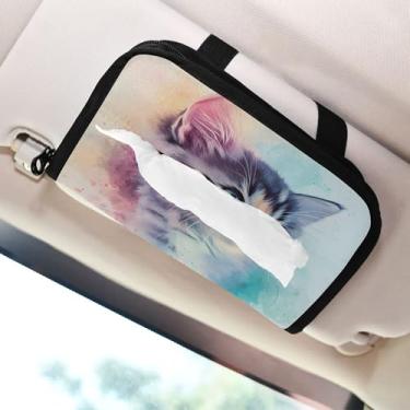 Imagem de SEHANY Porta-lenços de carro de gato fofo, caixa de lenços de papel de carro, suporte de guardanapo retangular dispensador de máscara de carro caixa de lenços de veículo para automóvel universal