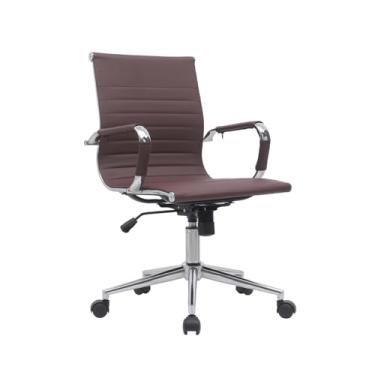 Imagem de Cadeira Escritório Presidente Giratória Ergonômica Confortável Home Office Charles Premier Assento Couro Sintético, Estrutura Cromada, Mecanismo Relax Marrom