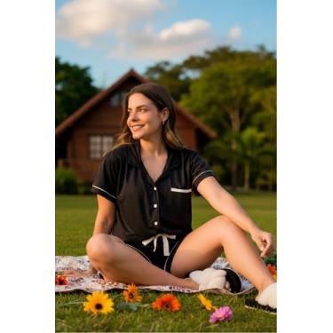 Imagem de Pijama Americano Curto Off Preto - Pink Dream, G2