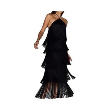 Imagem de Vestido Metálico Com Franjas, Sem Costas E Sem Mangas Para Mulheres, E