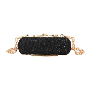 Imagem de MIAO JIN Mini estojo de cristal para batom com strass brilhante, bolsa de armazenamento de cosméticos com corrente de metal, suporte de armazenamento de batom, estojo de joias de maquiagem (preto)