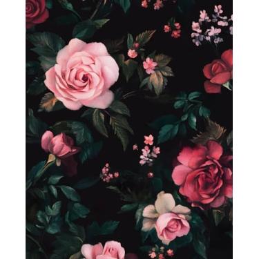 Imagem de Fvlow Papel de parede rosa e vermelho descasque e cole 44 cm x 299 cm papel de contato preto impermeável removível cobertura de parede para quarto, cozinha, bancada, mesa, decoração de casa