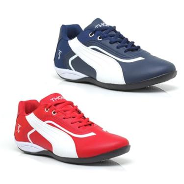 Imagem de Kit 2 Chuteiras Masculina Futsal Esportiva Com Solado Costurado Resistente Confortável (Marinho E Vermelho, BR, Adulto, Numérico, 40)