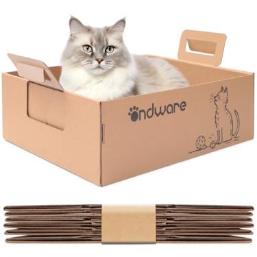 Imagem de ondware 6 caixas de areia descartáveis para gatos, caixa de areia dobrável de papelão para gatos, caixa de areia portátil à prova d'água para gatos (17,5 x 13,6 x 5,3 polegadas)