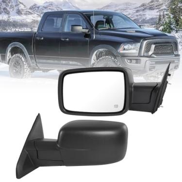 Imagem de JDMSPEED Espelho de porta do lado esquerdo do motorista compatível com Ram 1500 2019-2022 Ram 1500 Classic 2014-2018 com vidro elétrico aquecido sensor de temperatura dobrável manual preto (6 pinos)