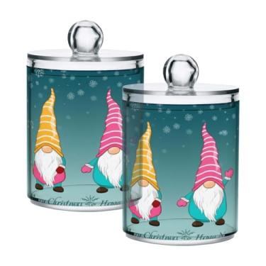 Imagem de STAYTOP 4 frascos de boticário Qtip para banheiro com etiquetas – Recipiente de armazenamento Qtip de plástico transparente para bola de algodão, cotonete, grão de café e gnomos de Natal