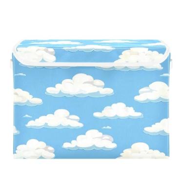 Imagem de CEBUGI Caixotes de armazenamento com tampas, caixa de armazenamento de tecido dobrável, organizadores de cubo de nuvem de desenho animado para prateleiras de armário de casa e quarto 40 x 30 x 39 cm