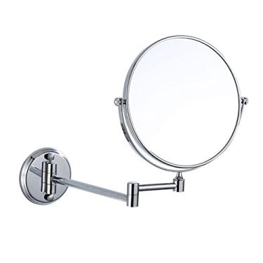 Imagem de Espelho de maquiagem montado na parede de 20 cm, ampliação de 3x frente e verso giratório 360° altura ajustável cosmético extensível banheiro espelho de vaidade de forma redonda cromado, fundo
