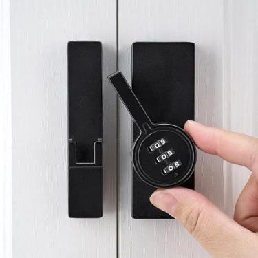 Imagem de INIRET Fechadura de porta de celeiro preta de 180 graus, fechadura mecânica com senha, senha de 3 dígitos sem chave, trava dobrável com combinação, protege a privacidade, para quartos, garagens