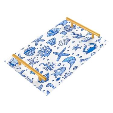 Imagem de Wassud Bonito desenho animado vida marinha bandeja de acrílico joias perfumadas bandeja de maquiagem bandeja de cômoda quarto cozinha balcão mesa, 30 x 20 cm