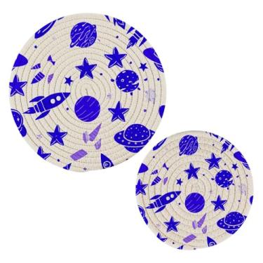 Imagem de Wassud Suporte espacial para pratos quentes, suportes de panela redondos, almofadas quentes de algodão, porta-copos elegantes, decoração de cozinha e acessórios, 2 peças