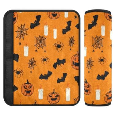 Imagem de Burbuja Capa para cinto de segurança de carro Bat Candle Pumpkin Protetor de cinto de segurança de carro macio confortável para alça de ombro de assento, 1 par pequeno