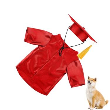 Imagem de Rrlihjgu Chapéu e vestido de cachorro | Fantasia de formatura de cachorro lavável, conjunto de fantasia de camisa com , roupas de animais de estimação para raças pequenas, filhotes e gatinhos