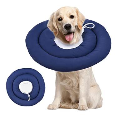 Imagem de Coleira de Recuperação para Pets Após Cirurgia Cone Cães com Cordão Ajustável no Pescoço Protectora Rosquinha Pequenos Médios e Grandes