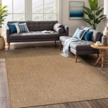 Imagem de Beverly Rug Easy Jute Tapete quadrado quadriculado 15 x 23 lavável durável para área interna e externa para sala de estar, sala de jantar, pátio, escritório, resistente a manchas, não derrama, casual