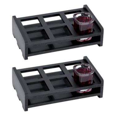 Imagem de WADORN 2 peças de suporte para copos de shot, bandeja de vidro vintage de madeira com 6 compartimentos para homens, multiuso, durável, bandeja de armazenamento para servir e exibição, para clube, bar