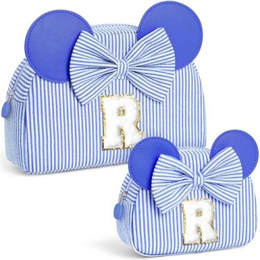 Imagem de QLOVEA Presentes de Natal para netos, bolsa de cosméticos inicial, bolsa de maquiagem de viagem, presentes de aniversário personalizados para crianças, Azul