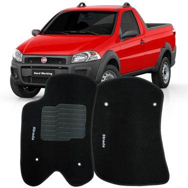 Imagem de Tapete Carpete Strada Cabine Simples 2013 à 2019 Preto Logo Bordado Jogo Personalizado Automotivo